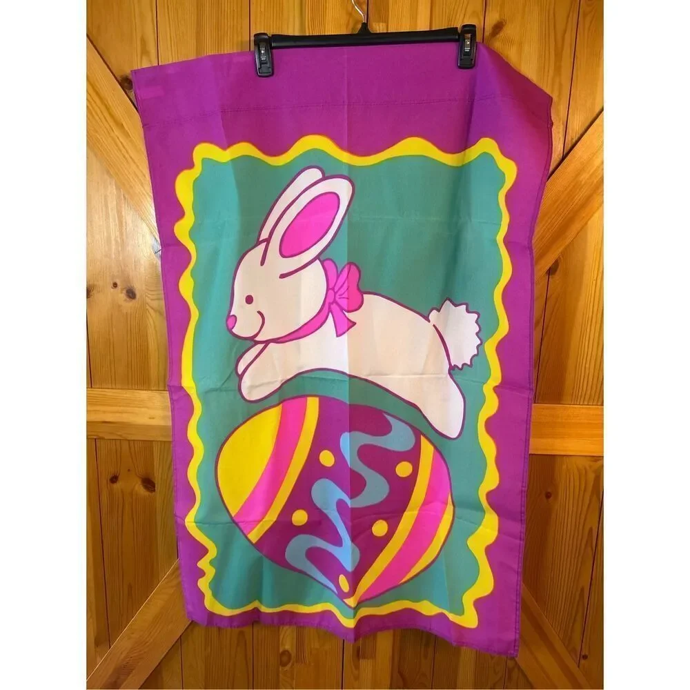 White Bunny Rabbit Easter Egg Garden Flag Outdoor Flag Easter (8766)